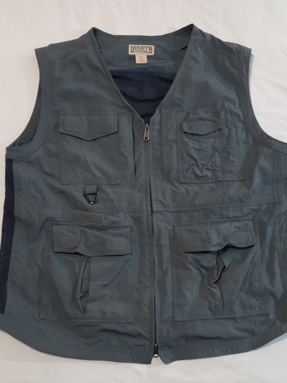 Duluth Trading Vest Mens 2XL Slate Mesh Utility 9 Pocket Outdoor Hiking Fishing